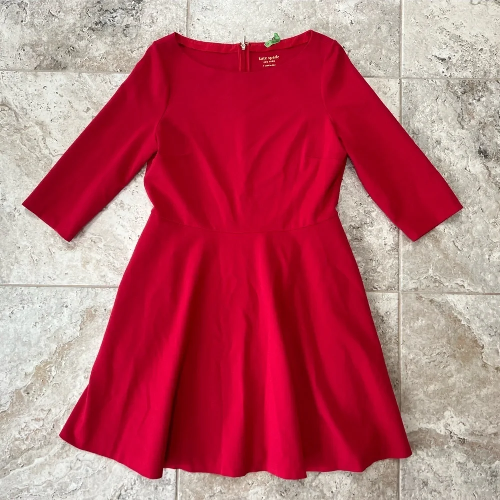 Kate Spade Boat Neck Ponte 3/4 Sleeve Dress in Dark Watermelon Red, size L